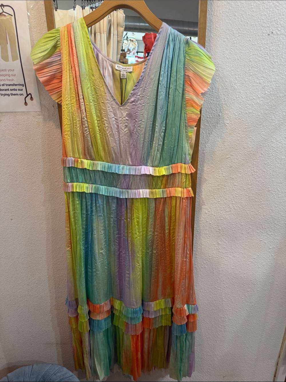 Current Air Multicolor Rainbow Pleated V-Neck Dress
